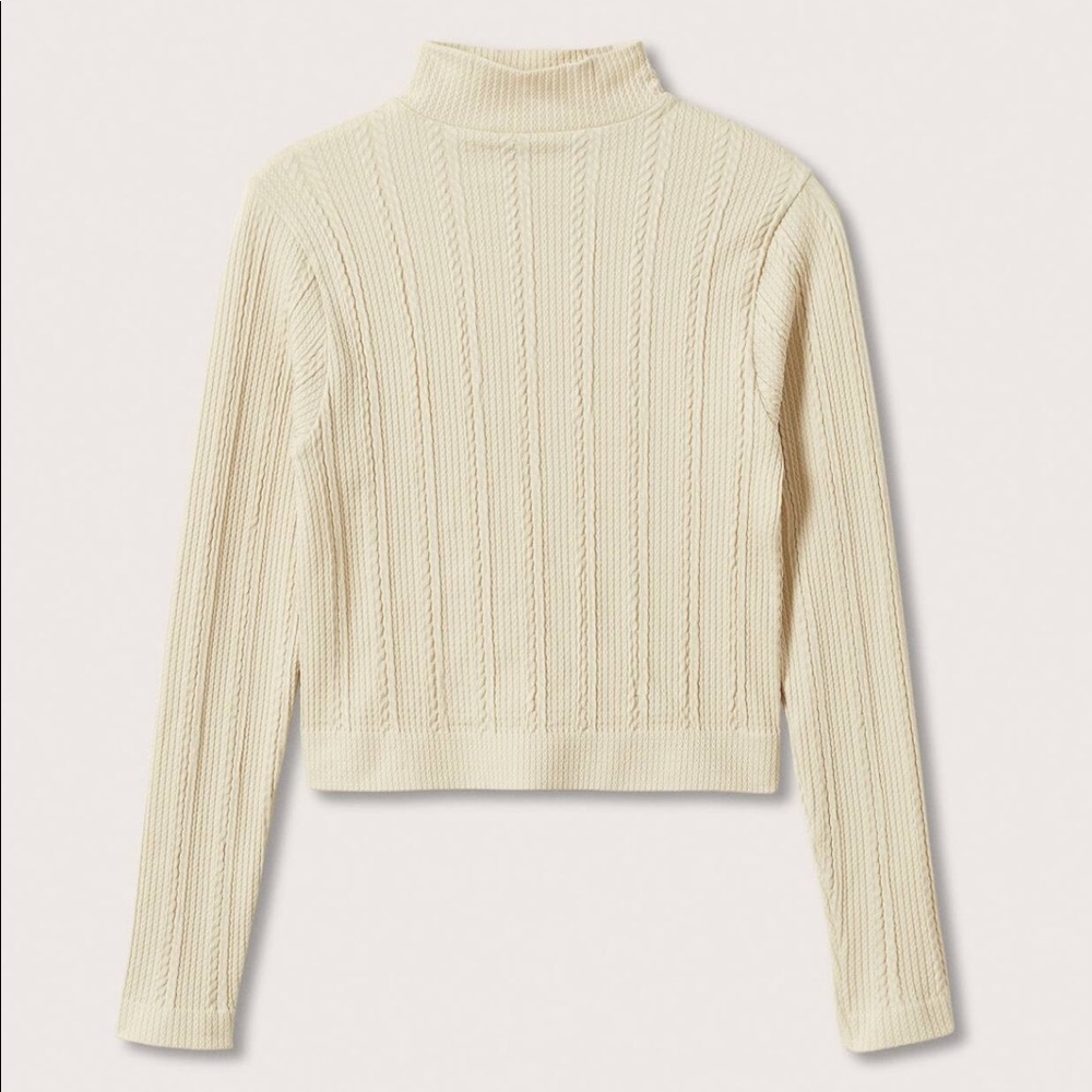 MANGO Ribbed Long Sleeve Crop Top